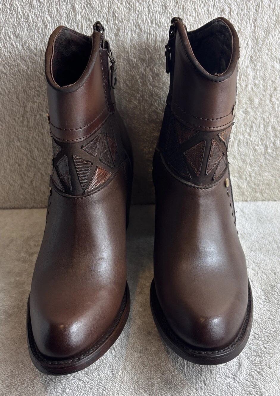 Cuadra Brown LeatherPatchwork Detail Booties Women Size 6 M 33702